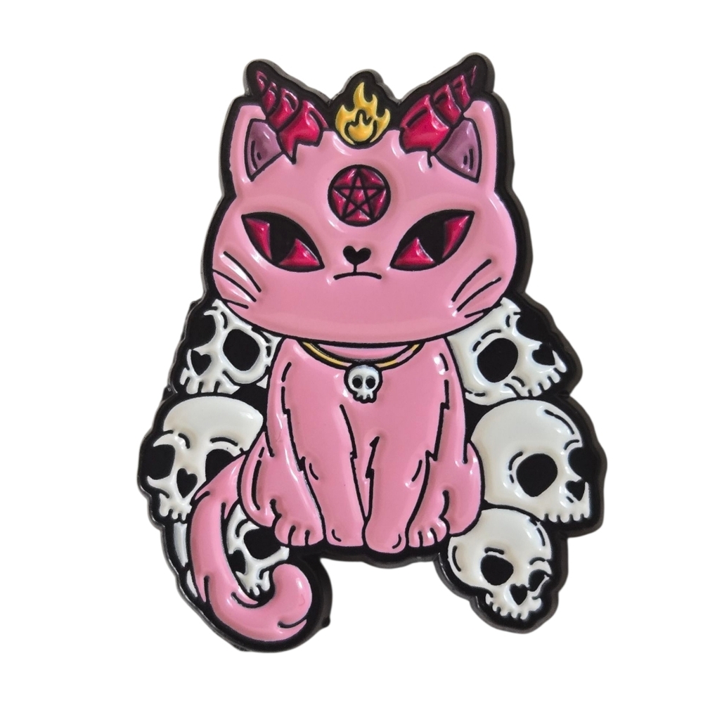 Devil Kitty Skull Lapel Pin Enamel  NWOT